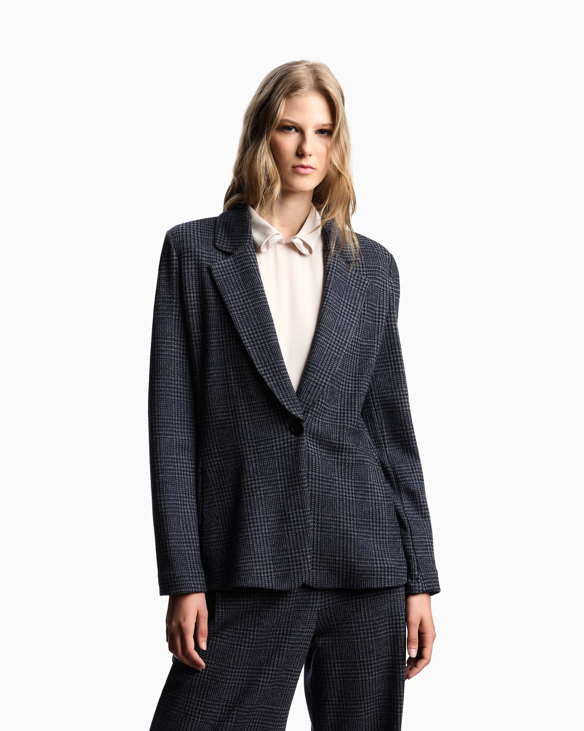 Icon Prince of Wales check compact knit jersey single-breasted blazer