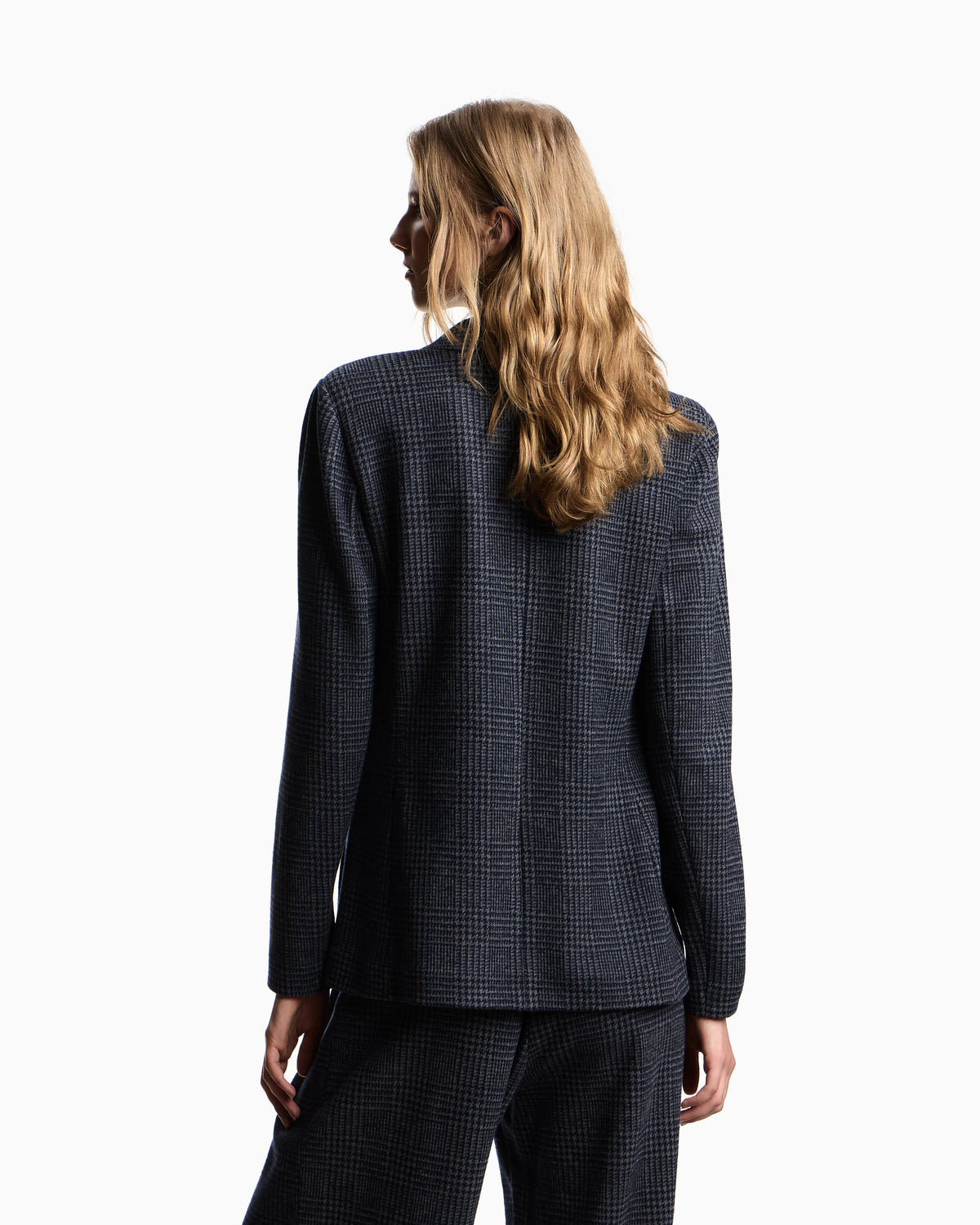Icon Prince of Wales check compact knit jersey single-breasted blazer