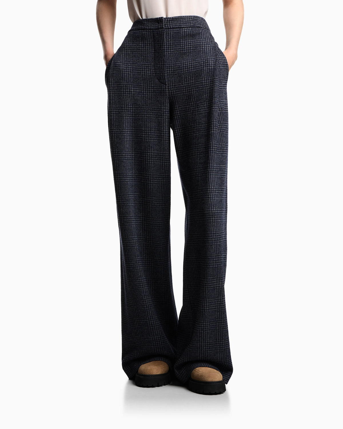 ASV Icon Prince of Wales check compact jersey-knit trousers with pleats