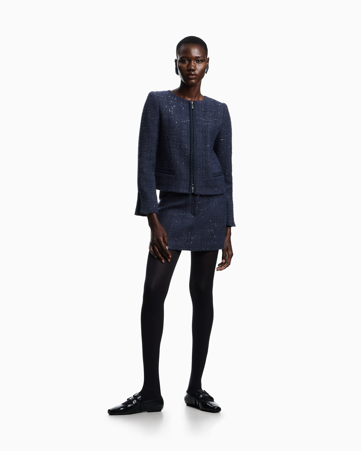 Lurex tweed mini skirt with micro sequins