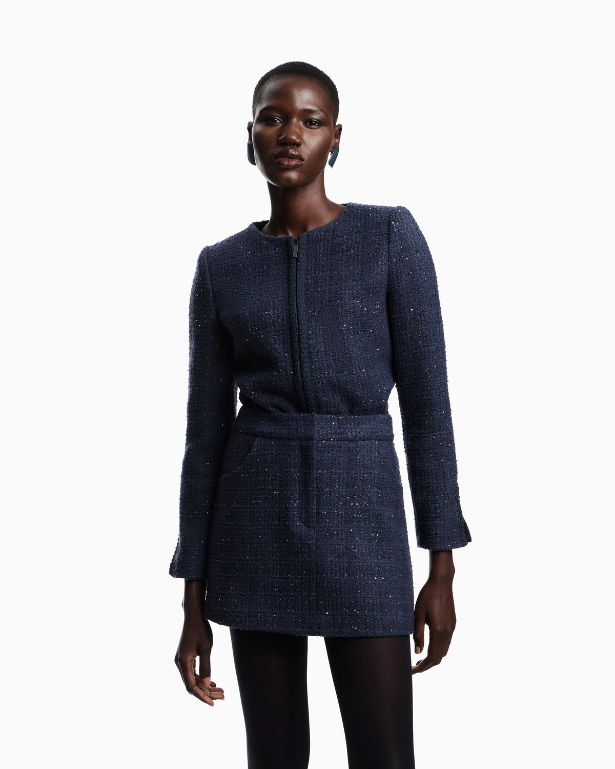 Lurex tweed mini skirt with micro sequins