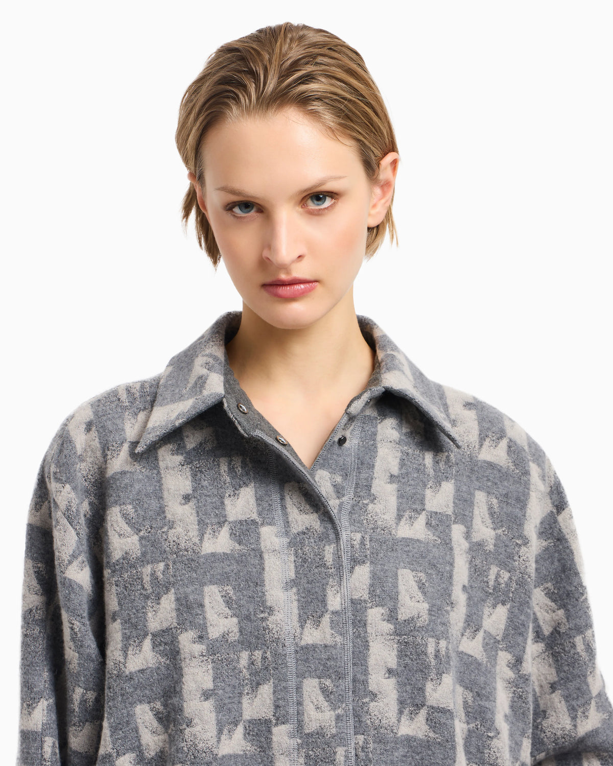 Jacquard wool-blend blouson with an irregular geometric motif