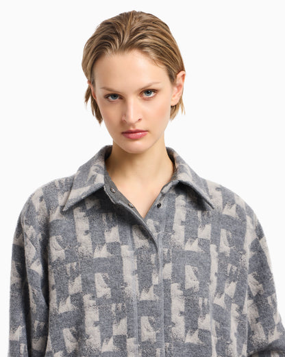 Jacquard wool-blend blouson with an irregular geometric motif