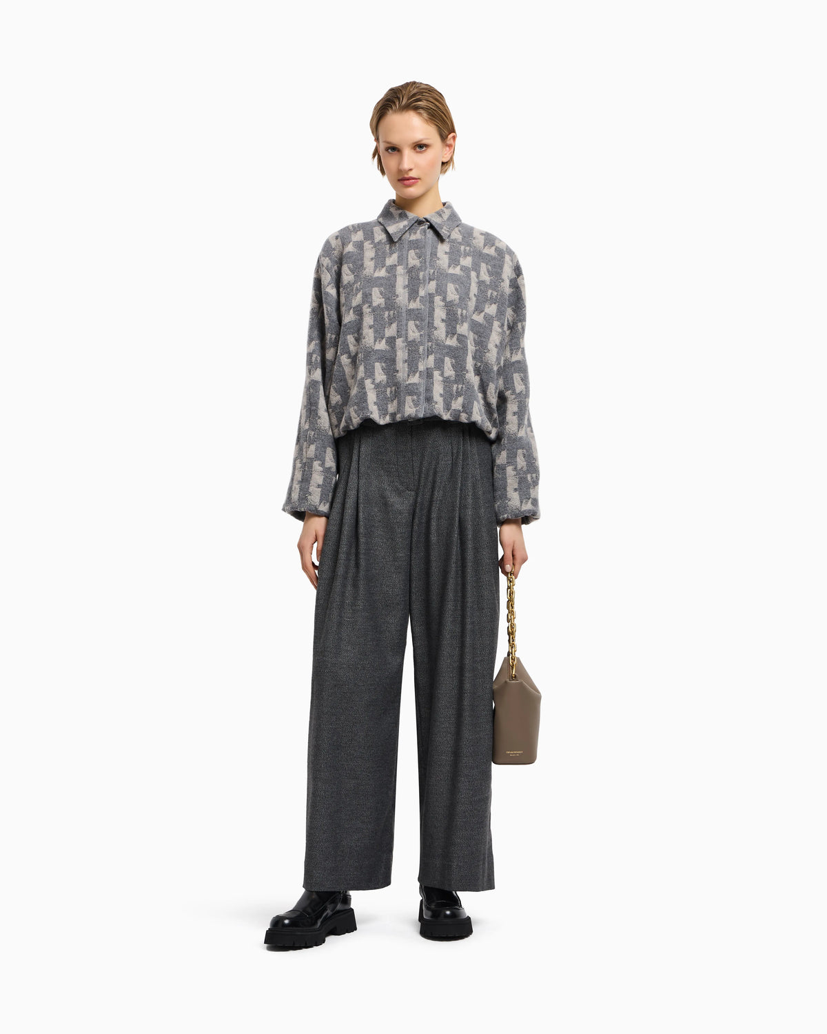 Jacquard wool-blend blouson with an irregular geometric motif