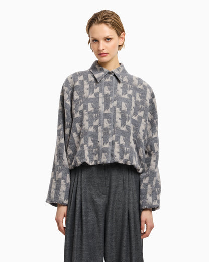 Jacquard wool-blend blouson with an irregular geometric motif