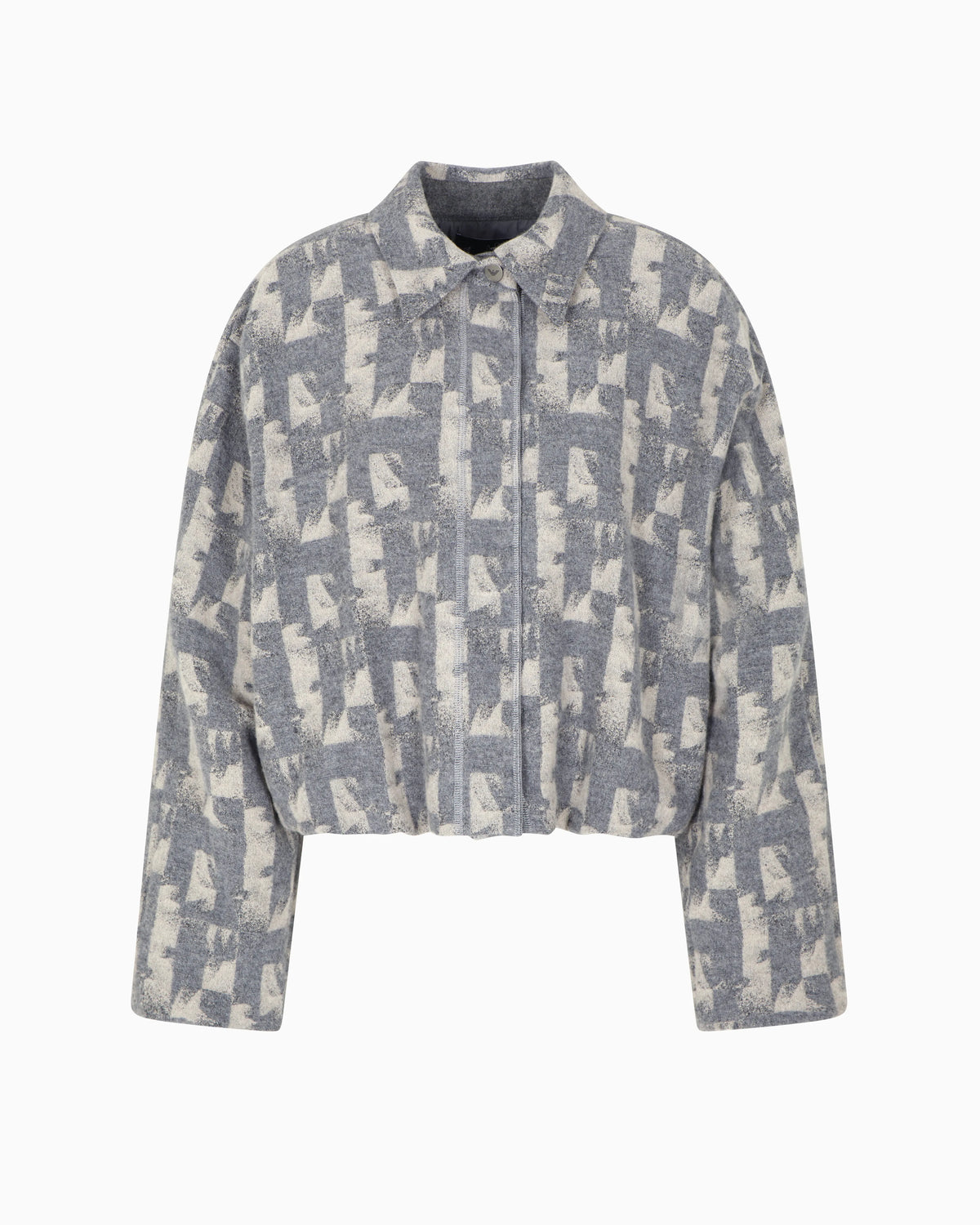 Jacquard wool-blend blouson with an irregular geometric motif