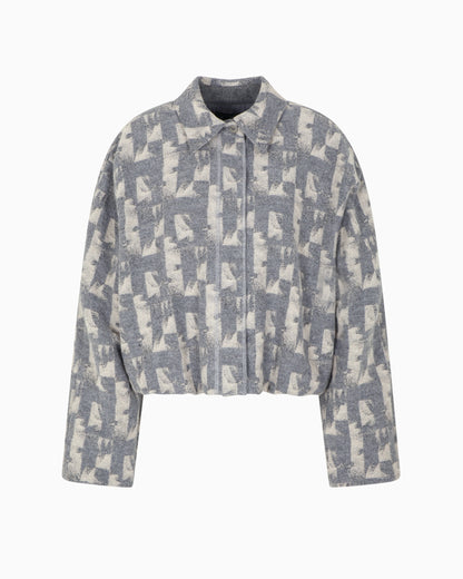 Jacquard wool-blend blouson with an irregular geometric motif