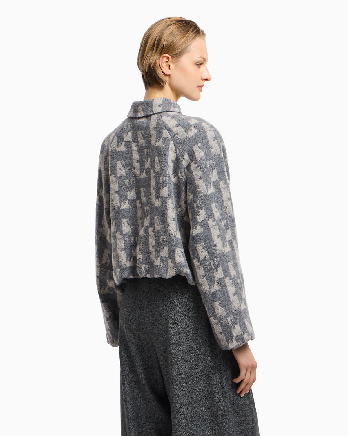 Jacquard wool-blend blouson with an irregular geometric motif