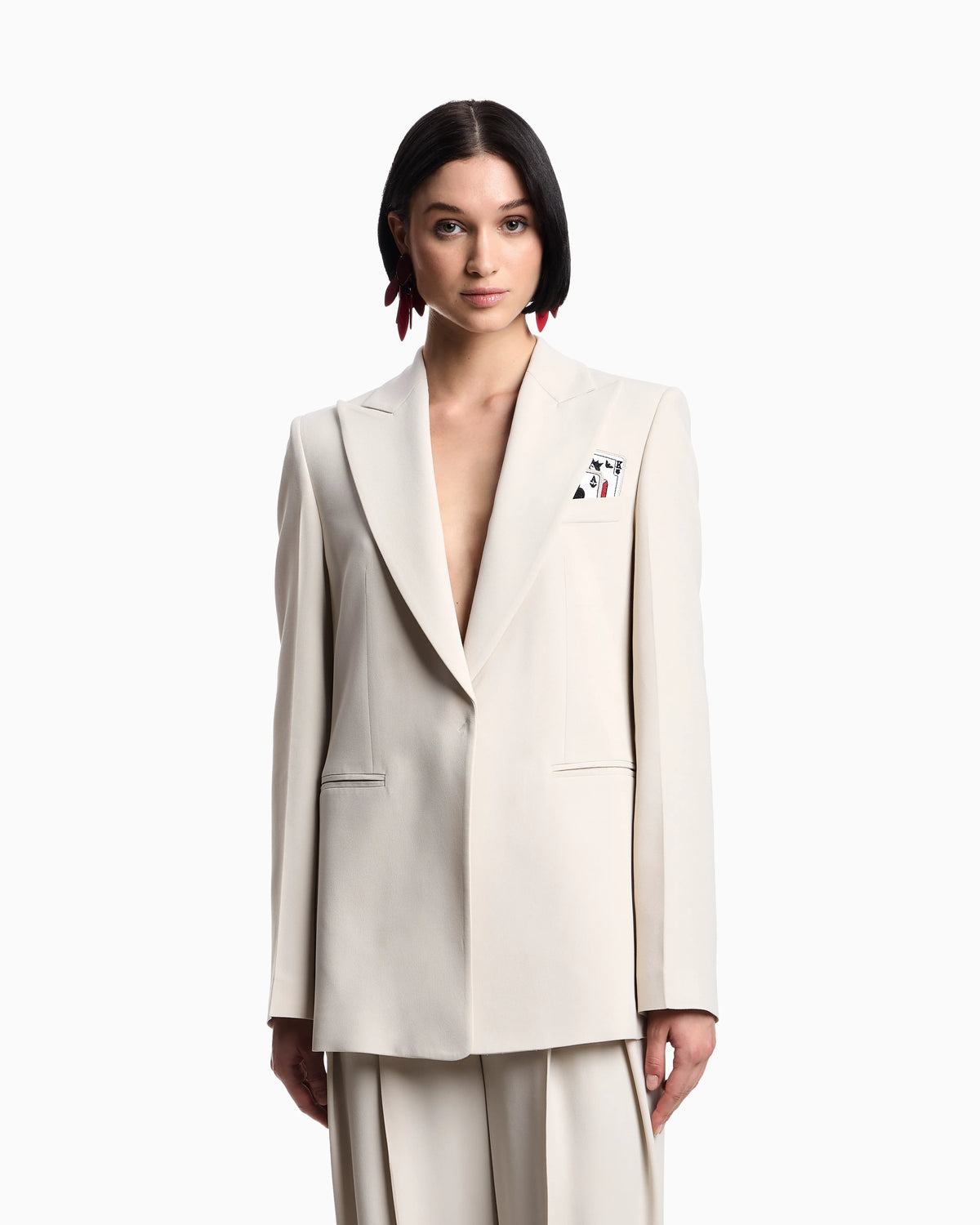 Single-breasted blazer in envers satin with Jeu de Cartes detail