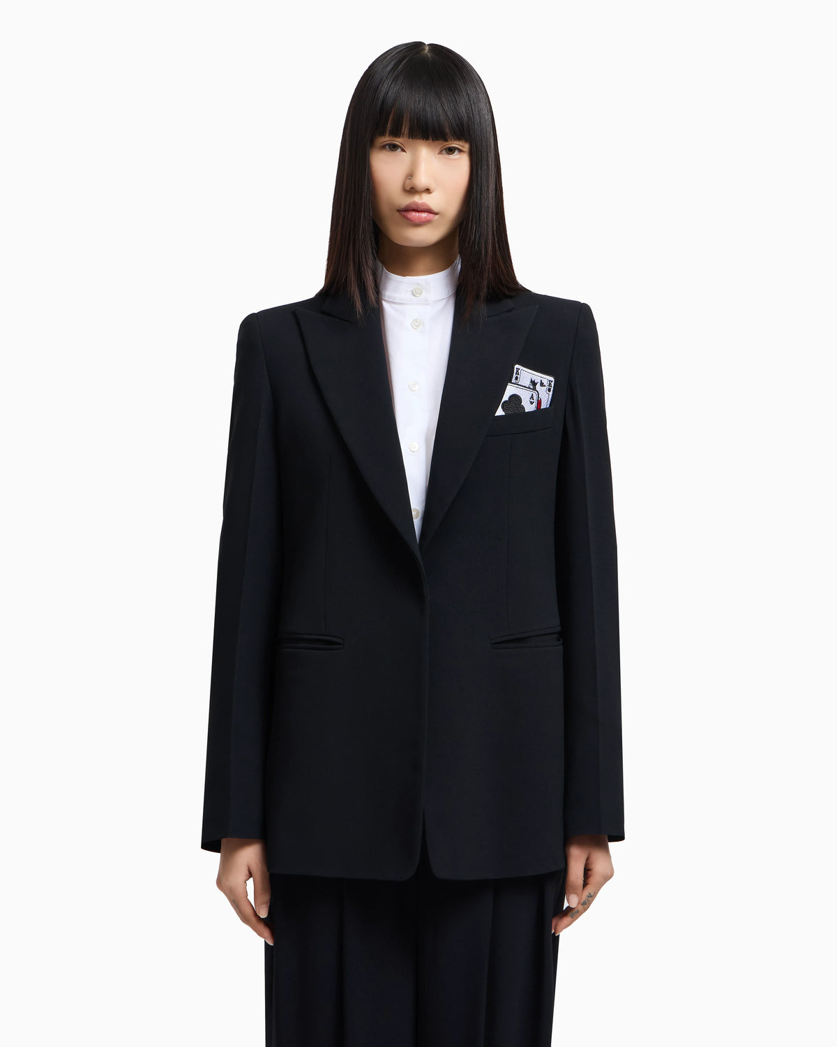 Single-breasted blazer in envers satin with Jeu de Cartes detail