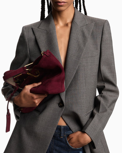Single-breasted blazer in mouliné wool crêpe