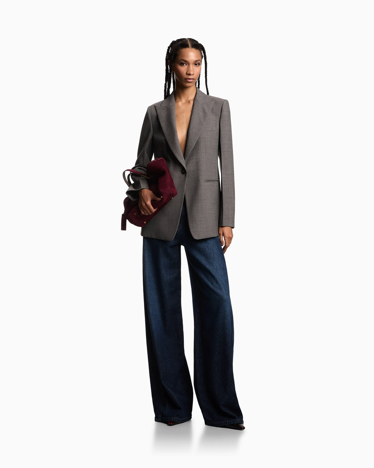 Single-breasted blazer in mouliné wool crêpe