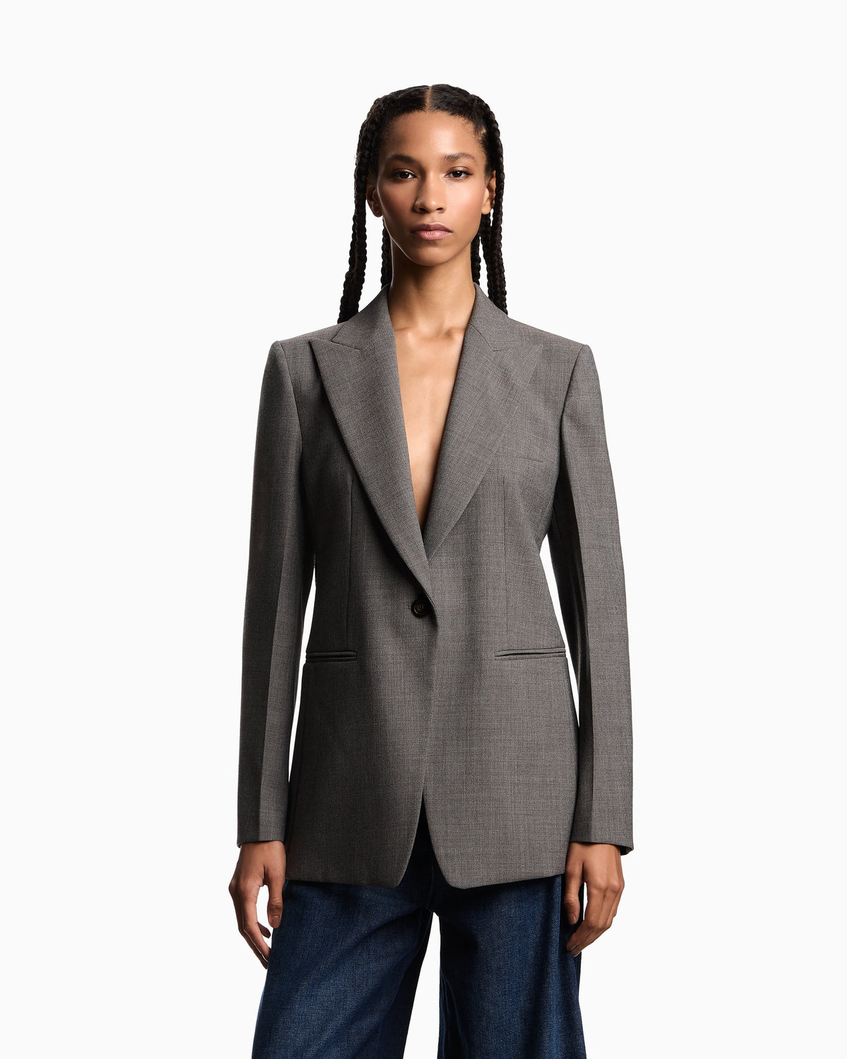 Single-breasted blazer in mouliné wool crêpe