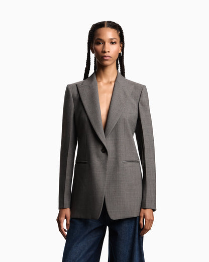 Single-breasted blazer in mouliné wool crêpe