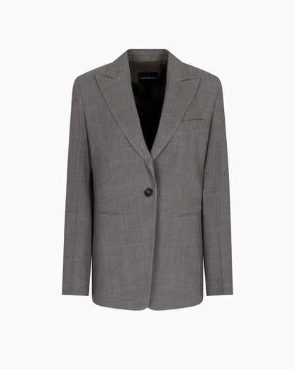 Single-breasted blazer in mouliné wool crêpe