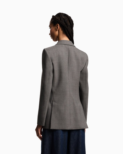 Single-breasted blazer in mouliné wool crêpe