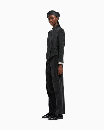Cavalry-effect printed velvet jacket with off-centre fastening