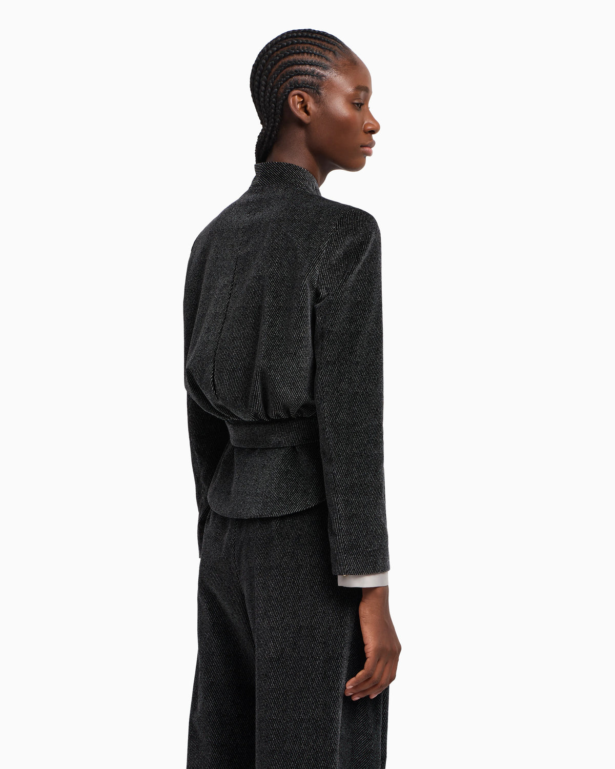 Cavalry-effect printed velvet jacket with off-centre fastening