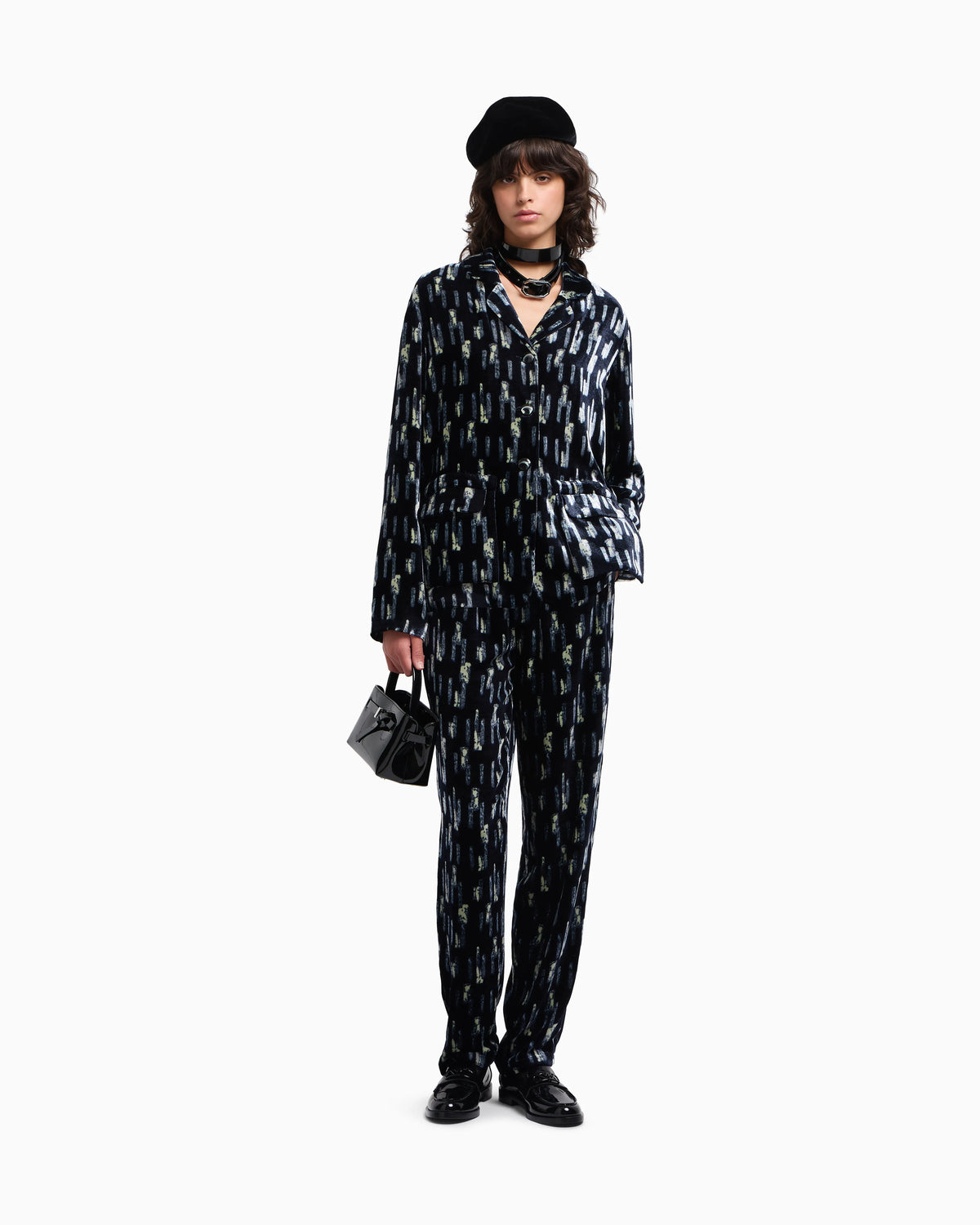 Printed velvet single-breasted blazer