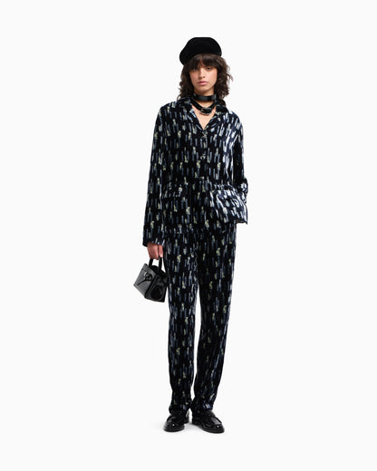 Printed velvet single-breasted blazer