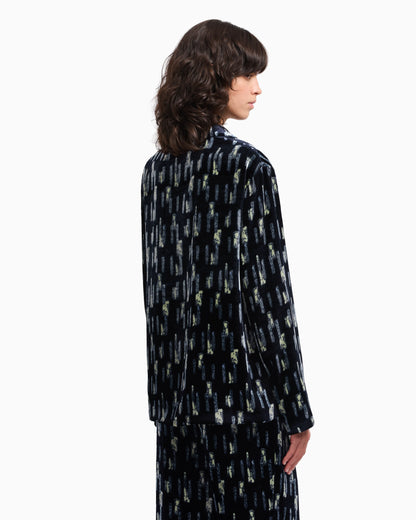 Printed velvet single-breasted blazer