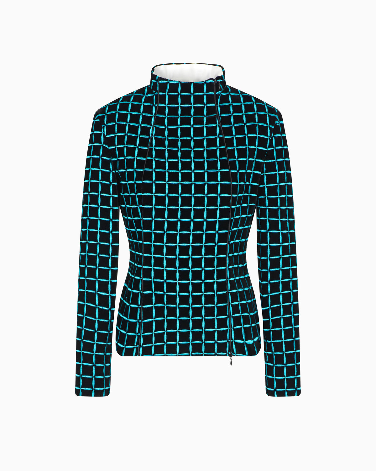 Velvet jacket with embroidered check motif