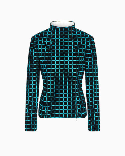 Velvet jacket with embroidered check motif