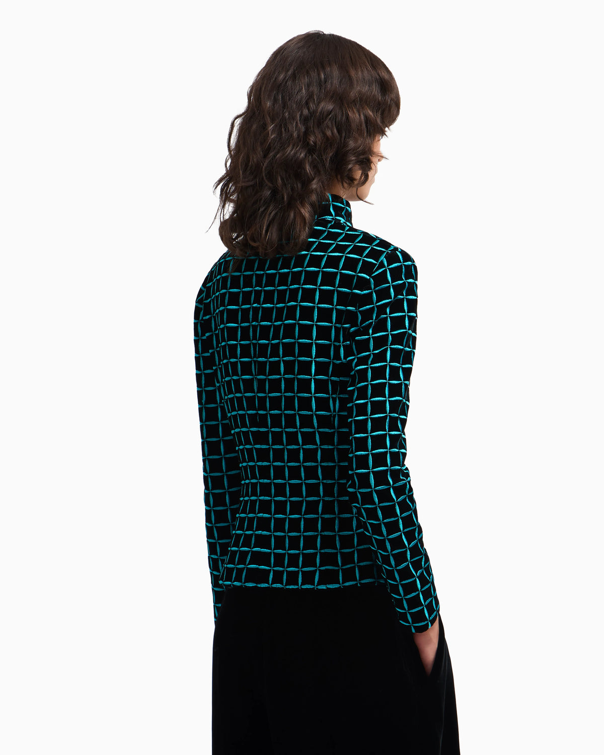 Velvet jacket with embroidered check motif