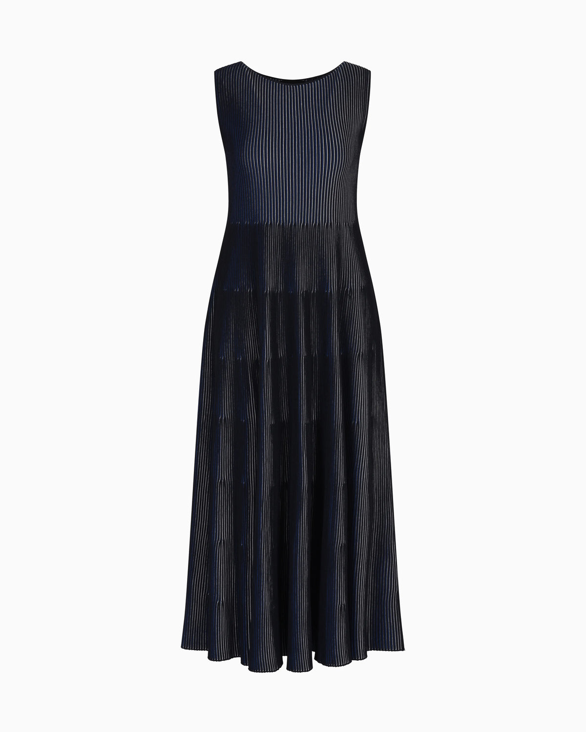 Sleeveless dress in knit front and back plated effect
