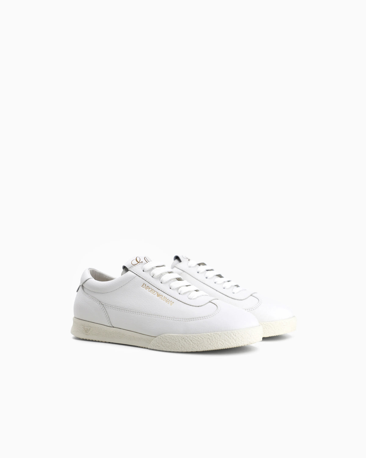 Leather sneakers with an embossed logo and a rubber sole