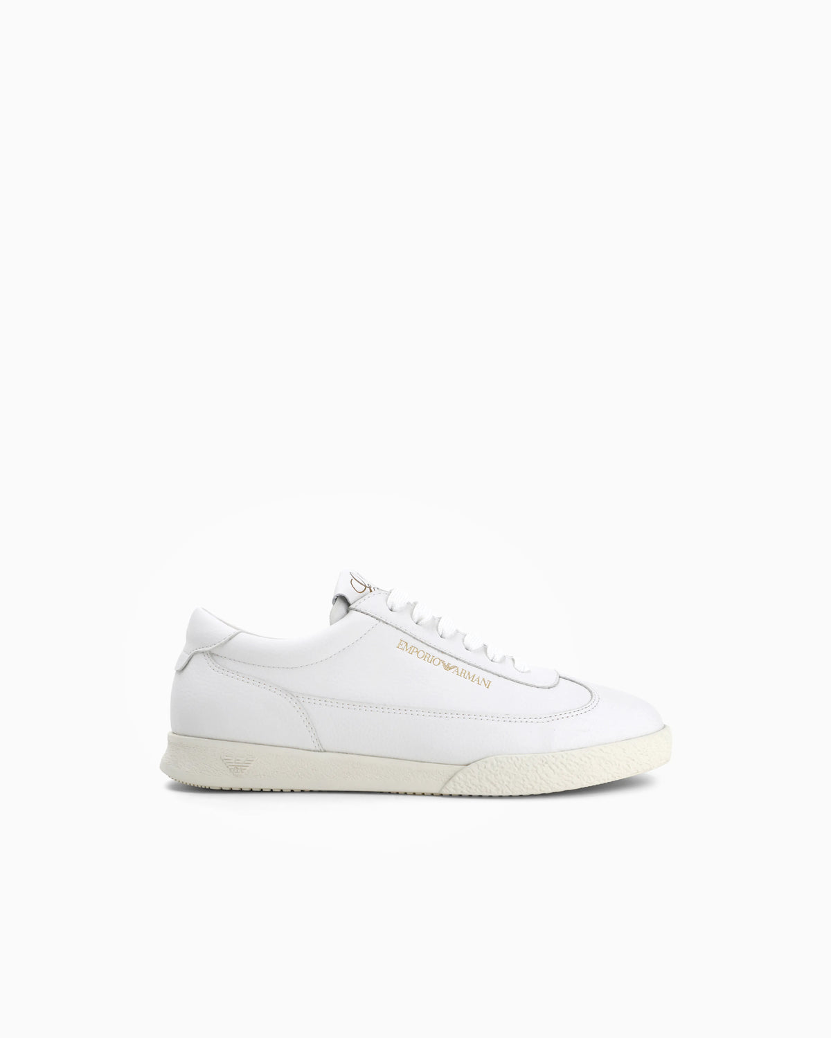 Leather sneakers with an embossed logo and a rubber sole