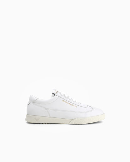 Leather sneakers with an embossed logo and a rubber sole