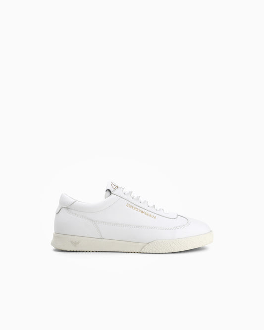 Leather sneakers with an embossed logo and a rubber sole