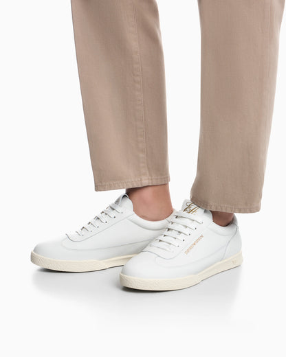 Leather sneakers with an embossed logo and a rubber sole