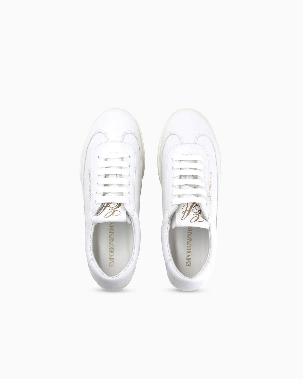 Leather sneakers with an embossed logo and a rubber sole