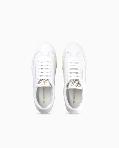 Leather sneakers with an embossed logo and a rubber sole