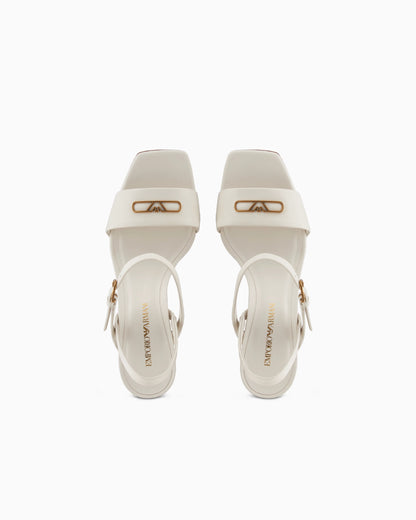 Nappa-leather heeled sandals with eagle plate
