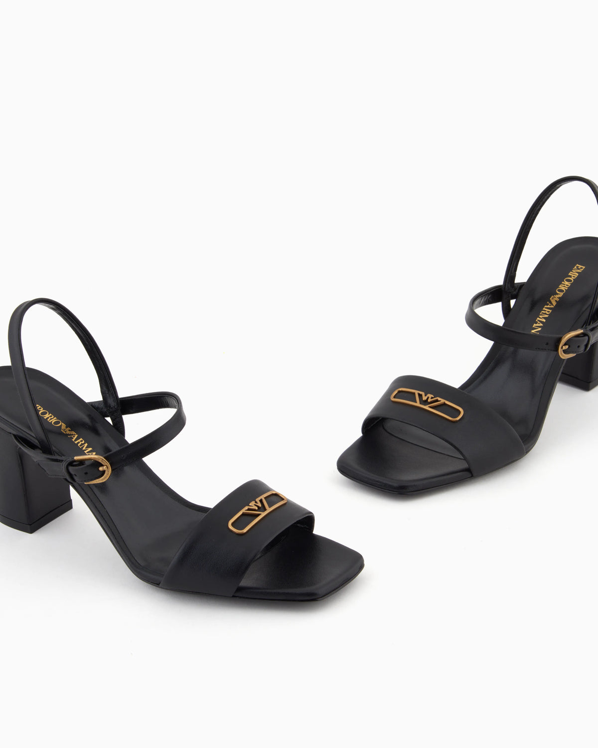 Nappa-leather heeled sandals with eagle plate