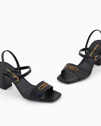 Nappa-leather heeled sandals with eagle plate