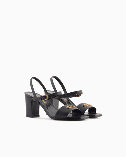 Nappa-leather heeled sandals with eagle plate