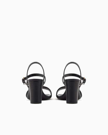 Nappa-leather heeled sandals with eagle plate