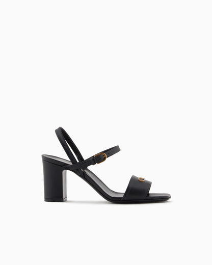 Nappa-leather heeled sandals with eagle plate