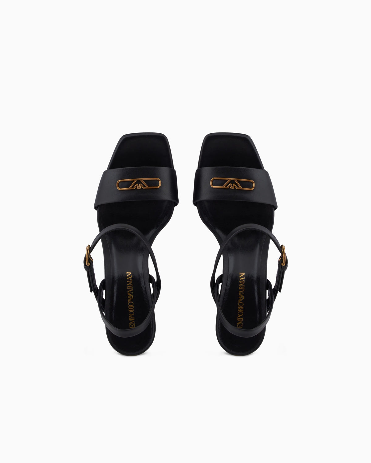 Nappa-leather heeled sandals with eagle plate