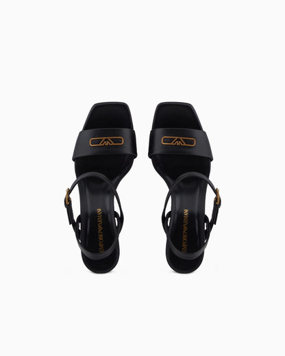 Nappa-leather heeled sandals with eagle plate