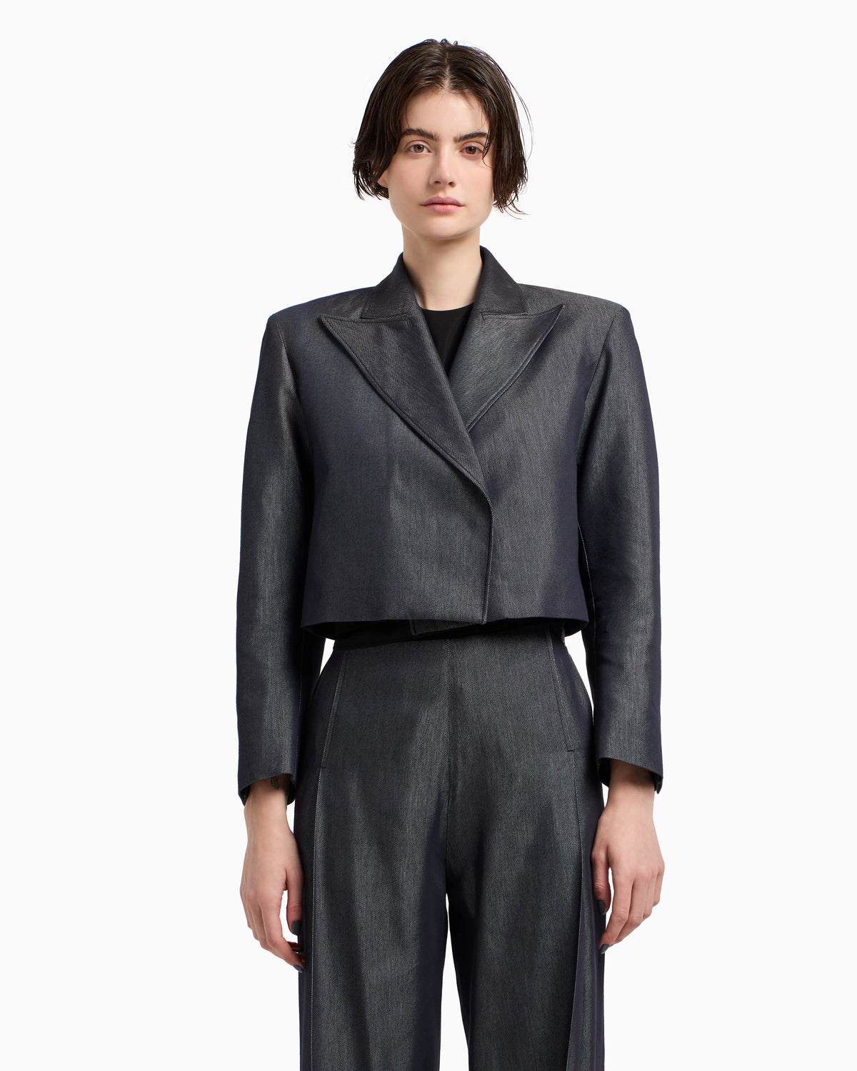 Polygon capsule collection yarn-dyed gabardine bolero