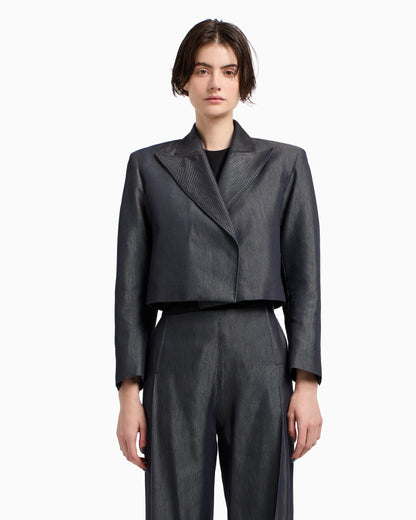 Polygon capsule collection yarn-dyed gabardine bolero