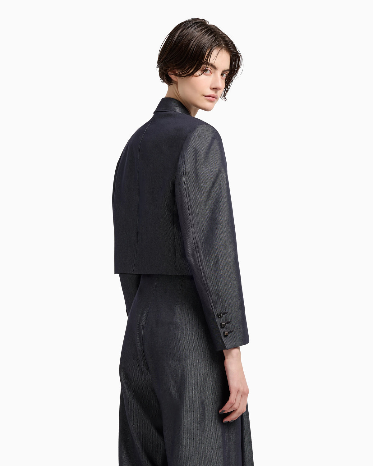 Polygon capsule collection yarn-dyed gabardine bolero