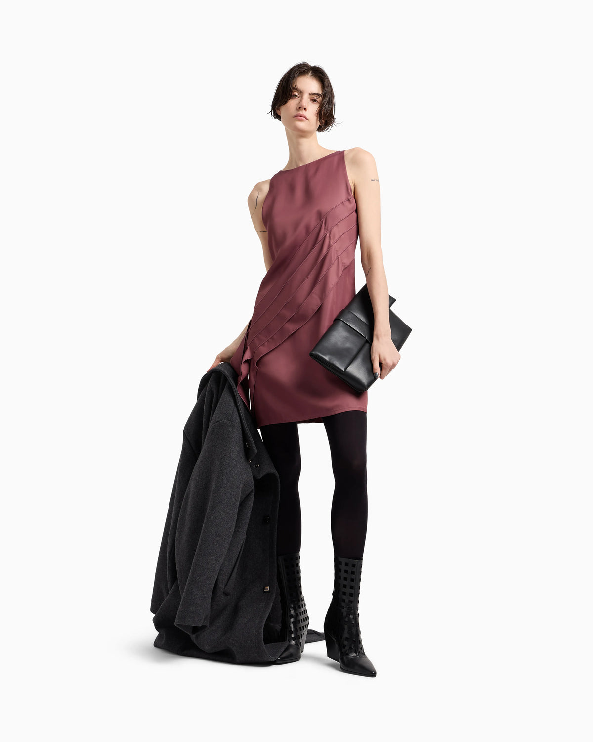 Polygon capsule collection dress with satin-fringed details
