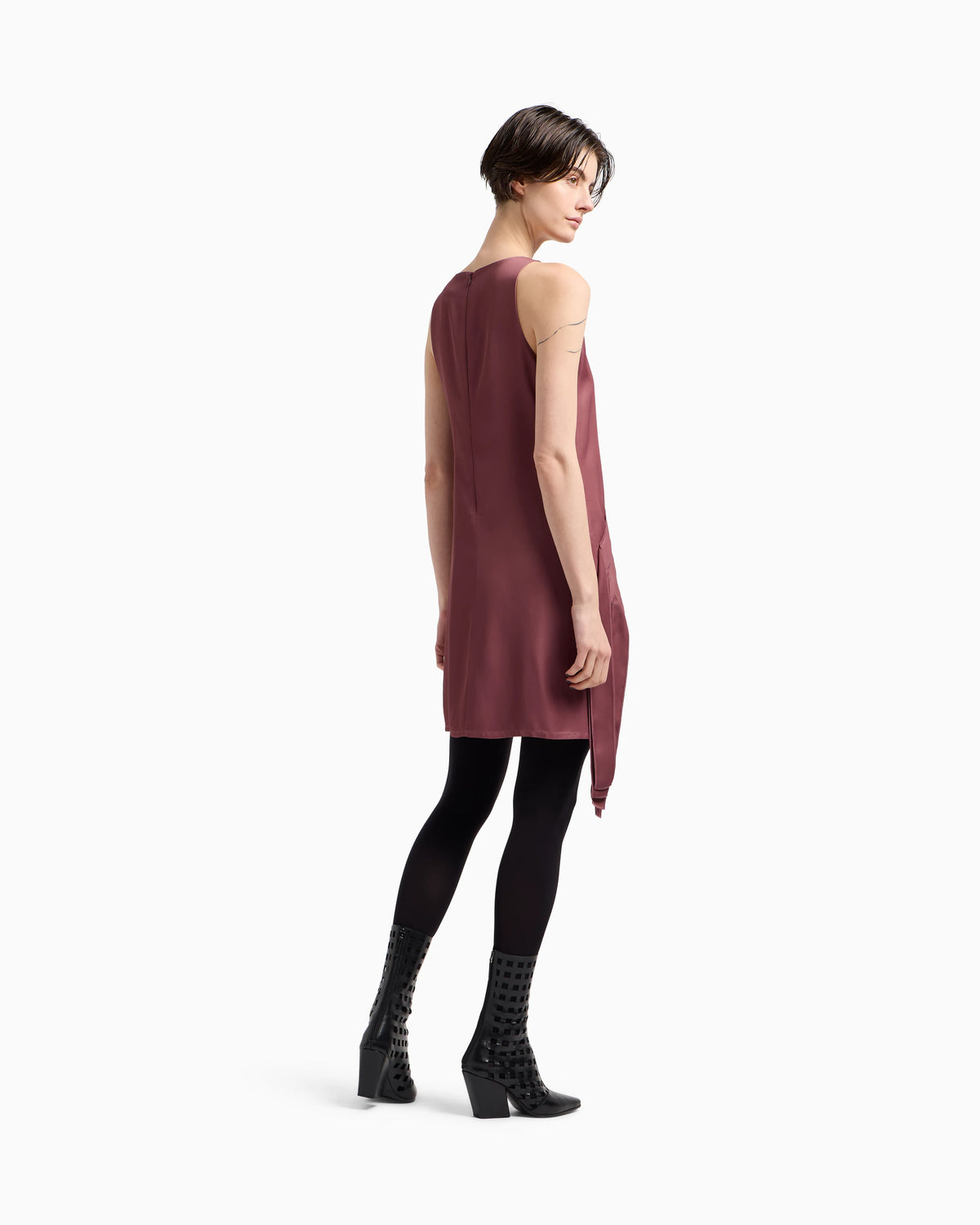 Polygon capsule collection dress with satin-fringed details
