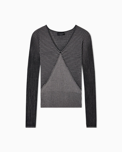 V-neck jumper with striped links-stitched details